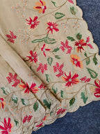 Mameraa Sarees Beige Matka Silk Saree With Heavy Floral Embroidery Border With Running Blouse-Beige | Grocsy