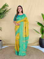 Mameraa Sarees Yellow Silk Saree Featuring Elegant Traditional Motifs All Over The Saree With Contrast Blouse-Yellow | Grocsy