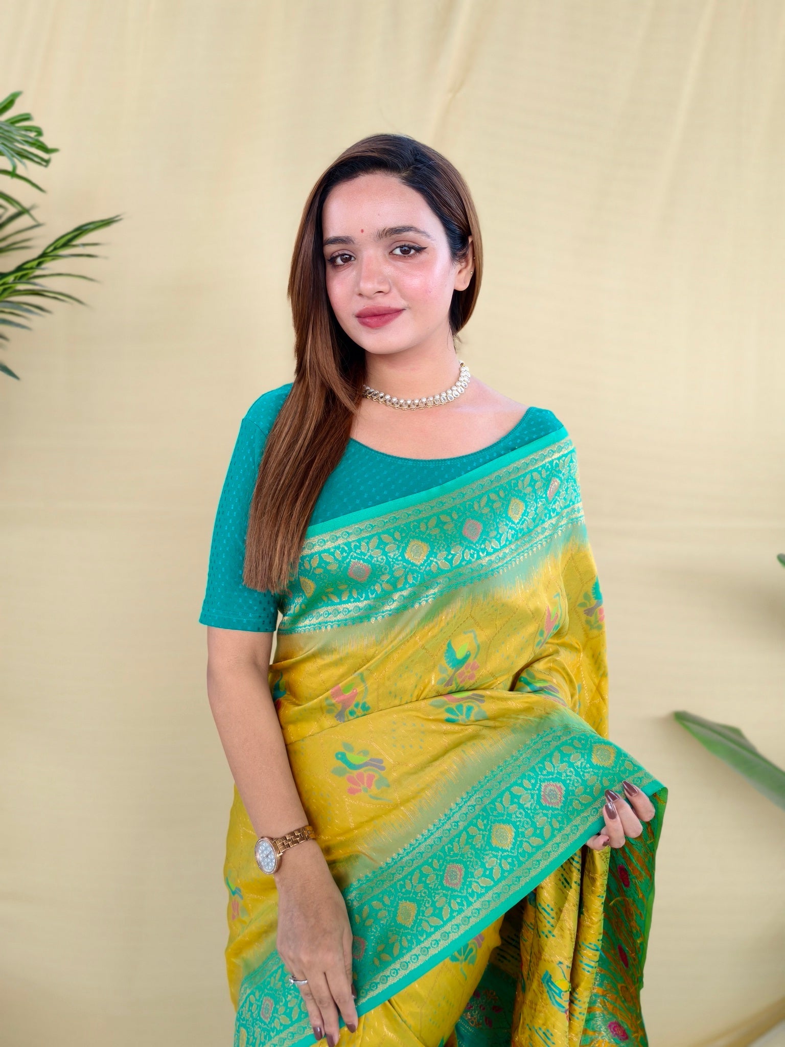 Mameraa Sarees Yellow Silk Saree Featuring Elegant Traditional Motifs All Over The Saree With Contrast Blouse-Yellow | Grocsy