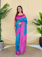 Mameraa Sarees Sky Silk Saree Featuring Elegant Traditional Motifs All Over The Saree With Contrast Blouse-Sky_Blue | Grocsy