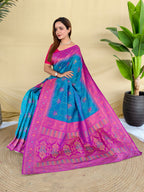 Mameraa Sarees Sky Silk Saree Featuring Elegant Traditional Motifs All Over The Saree With Contrast Blouse-Sky_Blue | Grocsy