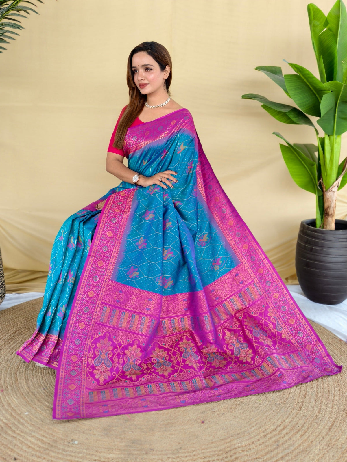 Mameraa Sarees Sky Silk Saree Featuring Elegant Traditional Motifs All Over The Saree With Contrast Blouse-Sky_Blue | Grocsy