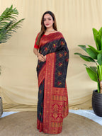 Mameraa Sarees Black Silk Saree Featuring Elegant Traditional Motifs All Over The Saree With Contrast Blouse-Black | Grocsy