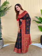 Mameraa Sarees Black Silk Saree Featuring Elegant Traditional Motifs All Over The Saree With Contrast Blouse-Black | Grocsy