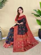Mameraa Sarees Black Silk Saree Featuring Elegant Traditional Motifs All Over The Saree With Contrast Blouse-Black | Grocsy