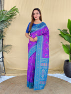 Mameraa Sarees Purple Silk Saree Featuring Elegant Traditional Motifs All Over The Saree With Contrast Blouse-Purple | Grocsy