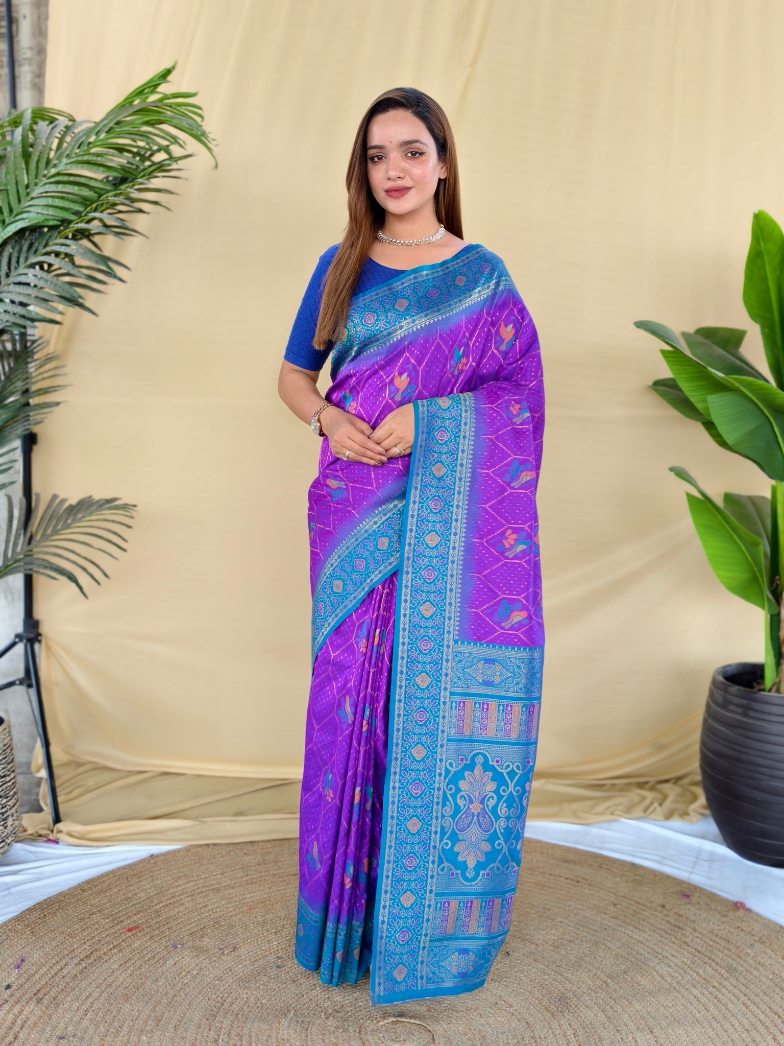 Mameraa Sarees Purple Silk Saree Featuring Elegant Traditional Motifs All Over The Saree With Contrast Blouse-Purple | Grocsy