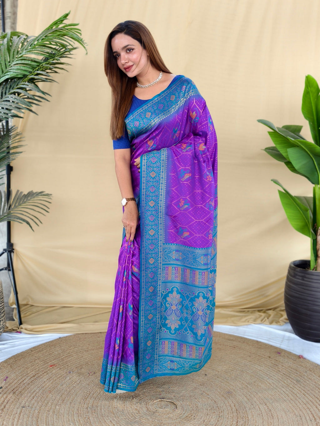 Mameraa Sarees Purple Silk Saree Featuring Elegant Traditional Motifs All Over The Saree With Contrast Blouse-Purple | Grocsy