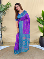 Mameraa Sarees Purple Silk Saree Featuring Elegant Traditional Motifs All Over The Saree With Contrast Blouse-Purple | Grocsy