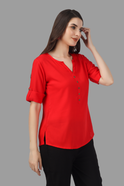 House of RP Women Red Rayon Solid Casual Tunic | Grocsy