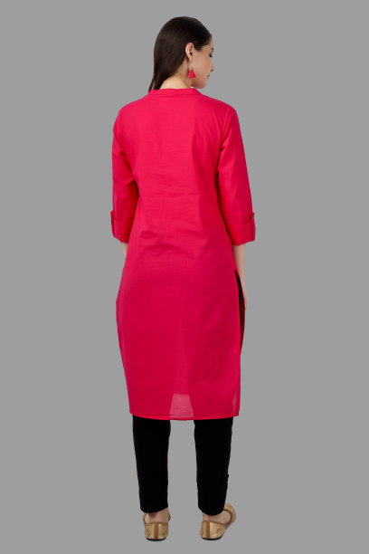 House of RP Women's Pink Solid Cotton Straight Kurta | Grocsy