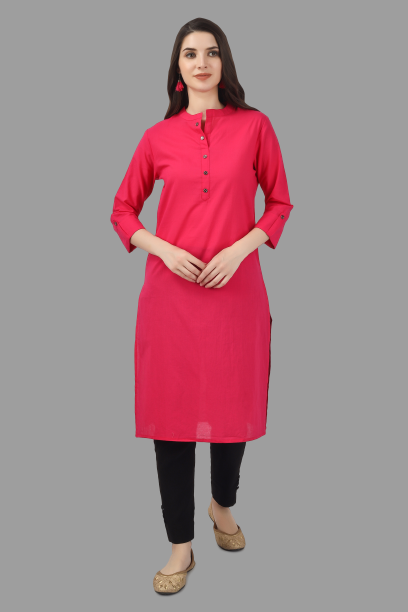 House of RP Women's Pink Solid Cotton Straight Kurta | Grocsy