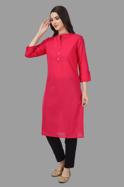 House of RP Women's Pink Solid Cotton Straight Kurta | Grocsy