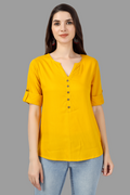 House of RP Women Yellow Rayon Solid Casual Tunic | Grocsy