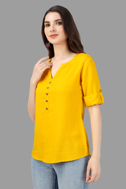 House of RP Women Yellow Rayon Solid Casual Tunic | Grocsy