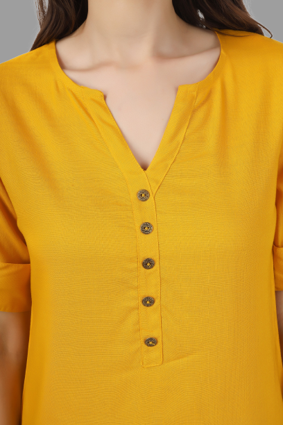 House of RP Women Yellow Rayon Solid Casual Tunic | Grocsy