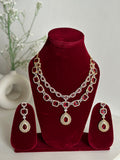 Red American Diamond Two Layer Elegent Necklace Set With Earrings By House of Ree - Swadesiicart