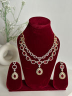 Red American Diamond Two Layer Elegent Necklace Set With Earrings By House of Ree - Swadesiicart