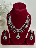 Green American Diamond Two Layer Elegent Necklace Set With Earrings By House of Ree - Swadesiicart