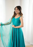Evanik Rama Pure Romansilk Chanderi Plain Fully Flair Anarkali Suit | Grocsy