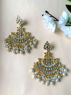 Traditional Gold-Polished White Kundan Pearl Drop Chandbali Earring For Women/Girls - Wahe Jewels - Swadesiicart