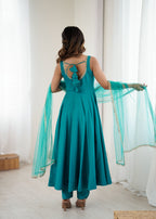 Evanik Rama Pure Romansilk Chanderi Plain Fully Flair Anarkali Suit | Grocsy