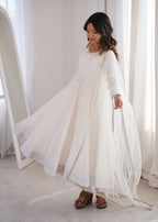 Evanik Women Off White Ethnic Anarkali Kurta Set for Festive & Wedding Wear | Grocsy