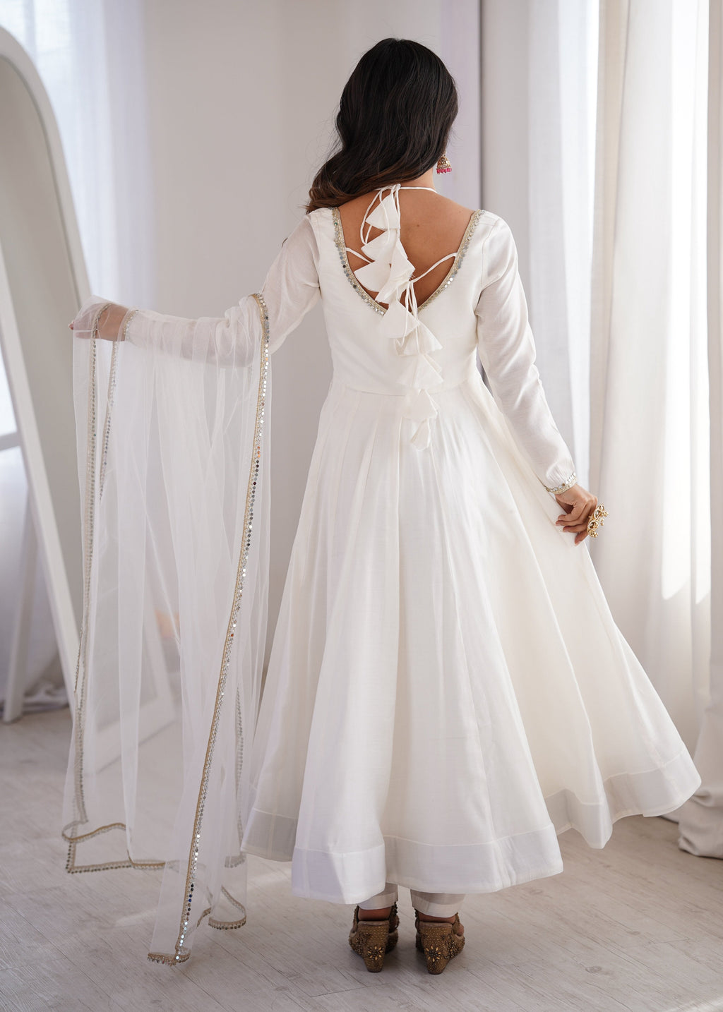 Evanik Women Off White Ethnic Anarkali Kurta Set for Festive & Wedding Wear | Grocsy