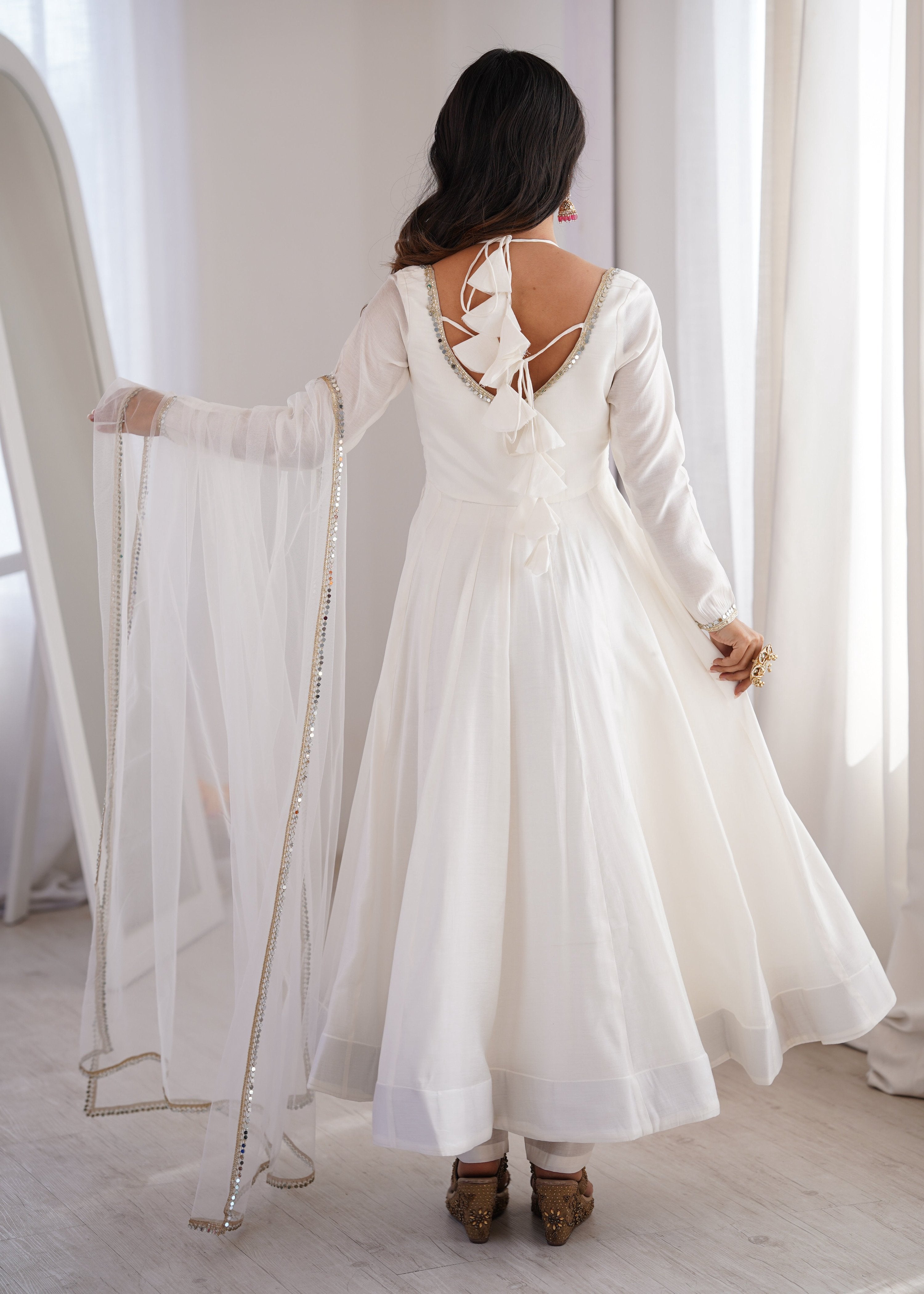 Evanik Women Off White Ethnic Anarkali Kurta Set for Festive & Wedding Wear | Grocsy