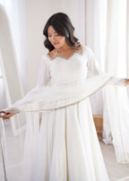Evanik Women Off White Ethnic Anarkali Kurta Set for Festive & Wedding Wear | Grocsy