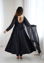 Evanik Black Heavy Faux Georgette With Lucknowi Work Anarkali Suit | Grocsy