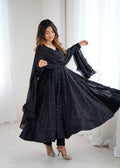 Evanik Black Heavy Faux Georgette With Lucknowi Work Anarkali Suit | Grocsy