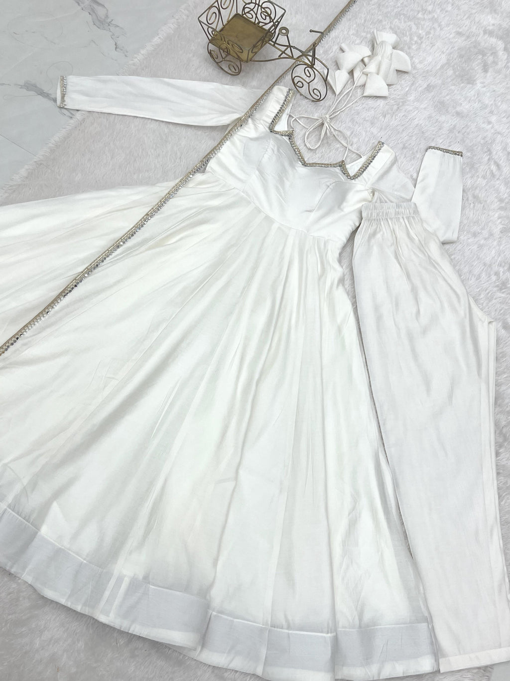 Evanik Women Off White Ethnic Anarkali Kurta Set for Festive & Wedding Wear | Grocsy