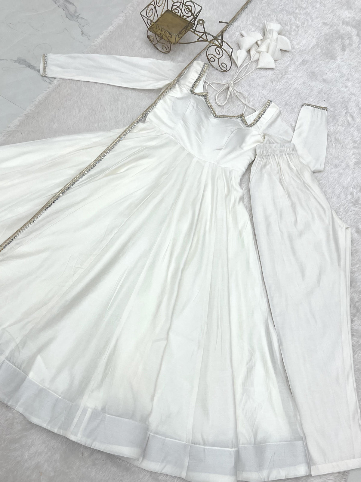 Evanik Women Off White Ethnic Anarkali Kurta Set for Festive & Wedding Wear | Grocsy