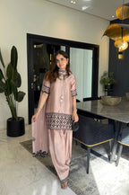 Yash Enterprise Cream Crepe Silk Party Wear Embroidery Farshi Suit Set | Grocsy