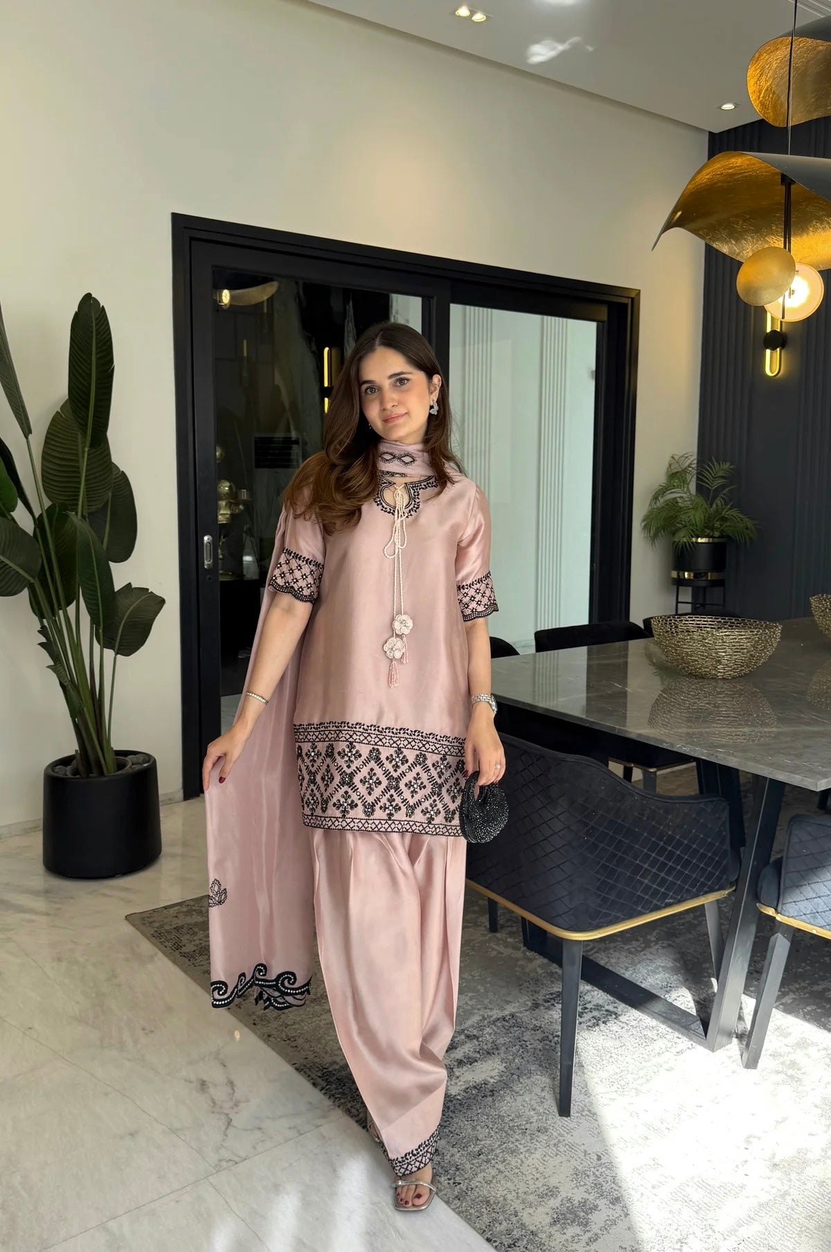 Yash Enterprise Cream Crepe Silk Party Wear Embroidery Farshi Suit Set | Grocsy