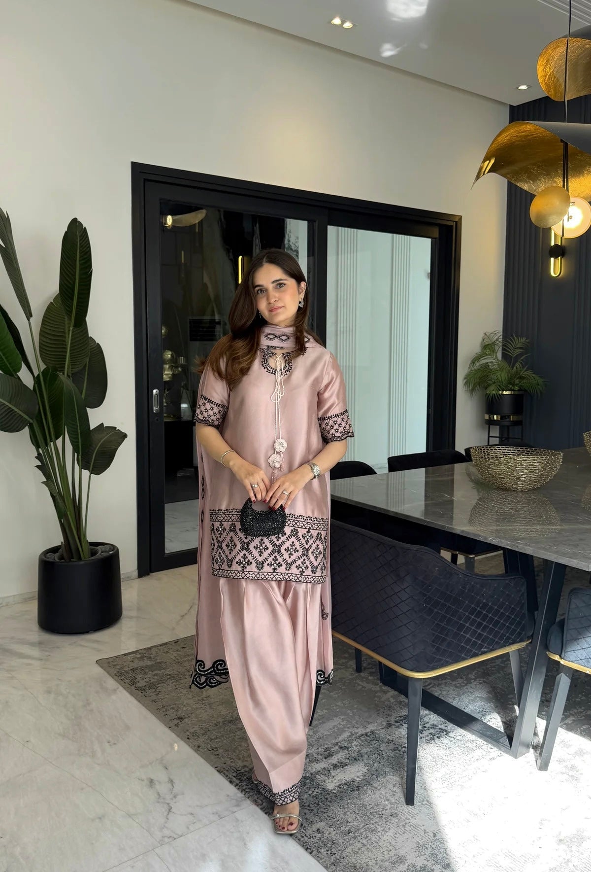 Yash Enterprise Cream Crepe Silk Party Wear Embroidery Farshi Suit Set | Grocsy