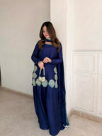 Yash Enterprise Navy Blue Crepe Silk Party Wear Embroidery Sharara Suit Set | Grocsy
