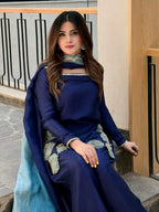 Yash Enterprise Navy Blue Crepe Silk Party Wear Embroidery Sharara Suit Set | Grocsy