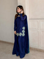 Yash Enterprise Navy Blue Crepe Silk Party Wear Embroidery Sharara Suit Set | Grocsy