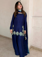 Yash Enterprise Navy Blue Crepe Silk Party Wear Embroidery Sharara Suit Set | Grocsy