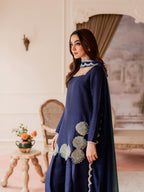 Yash Enterprise Navy Blue Crepe Silk Party Wear Embroidery Sharara Suit Set | Grocsy