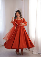 Evanik Women Rust Ethnic Anarkali Kurta Set for Festive & Wedding Wear | Grocsy