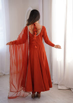 Evanik Women Rust Ethnic Anarkali Kurta Set for Festive & Wedding Wear | Grocsy