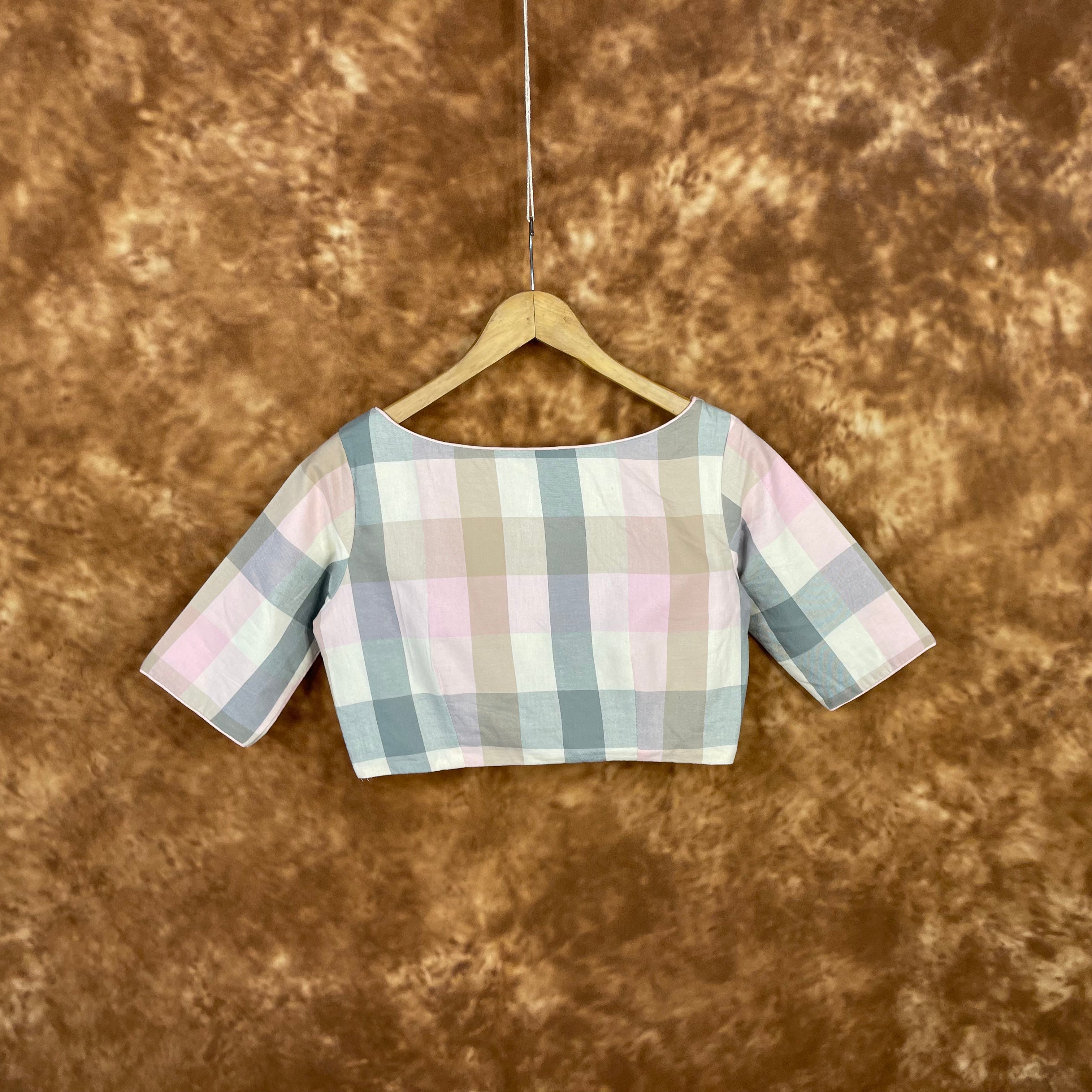 Neck Check Multi Color Coloured Cotton Ready to Wear Blouse - kapda Tailor | Grocsy