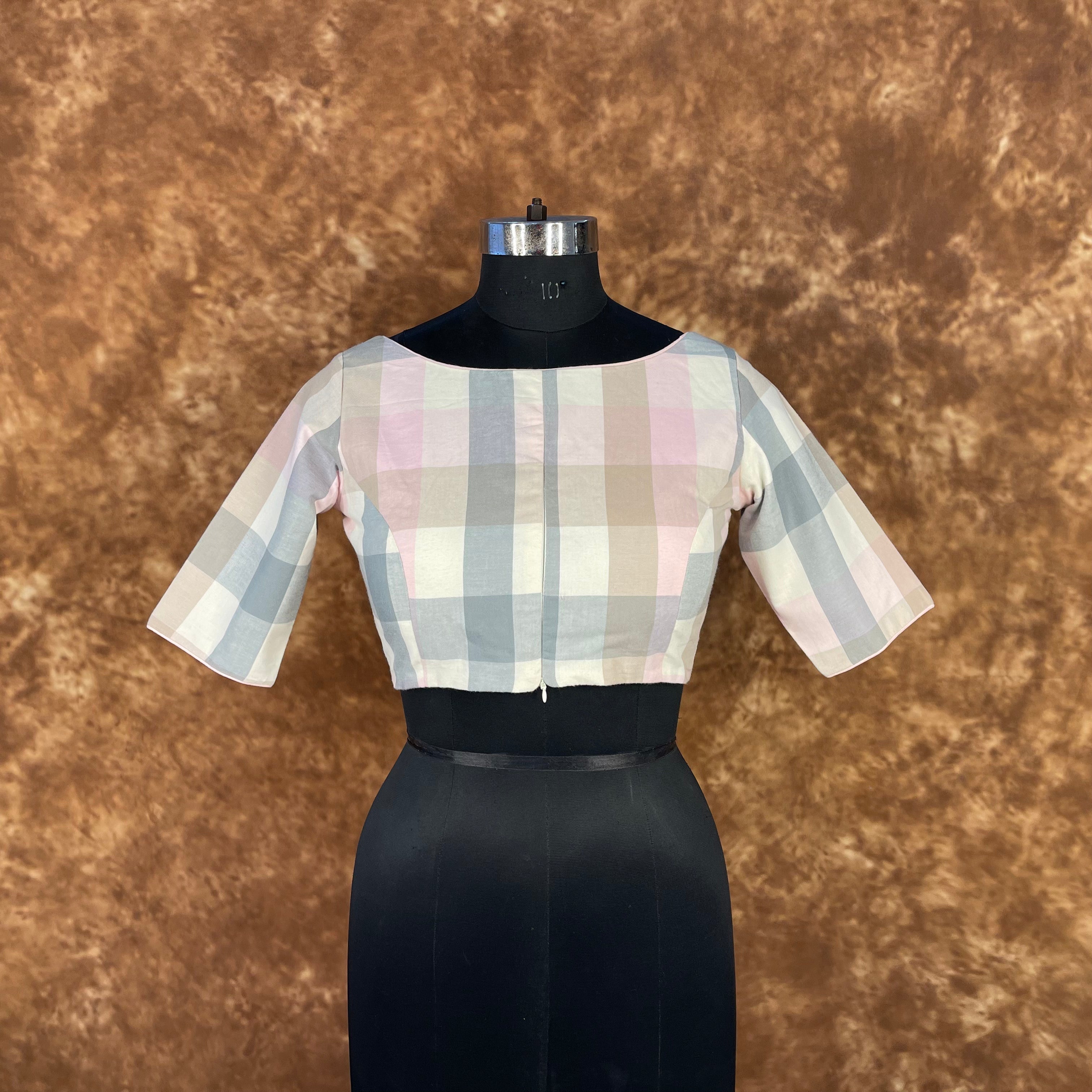 Neck Check Multi Color Coloured Cotton Ready to Wear Blouse - kapda Tailor | Grocsy