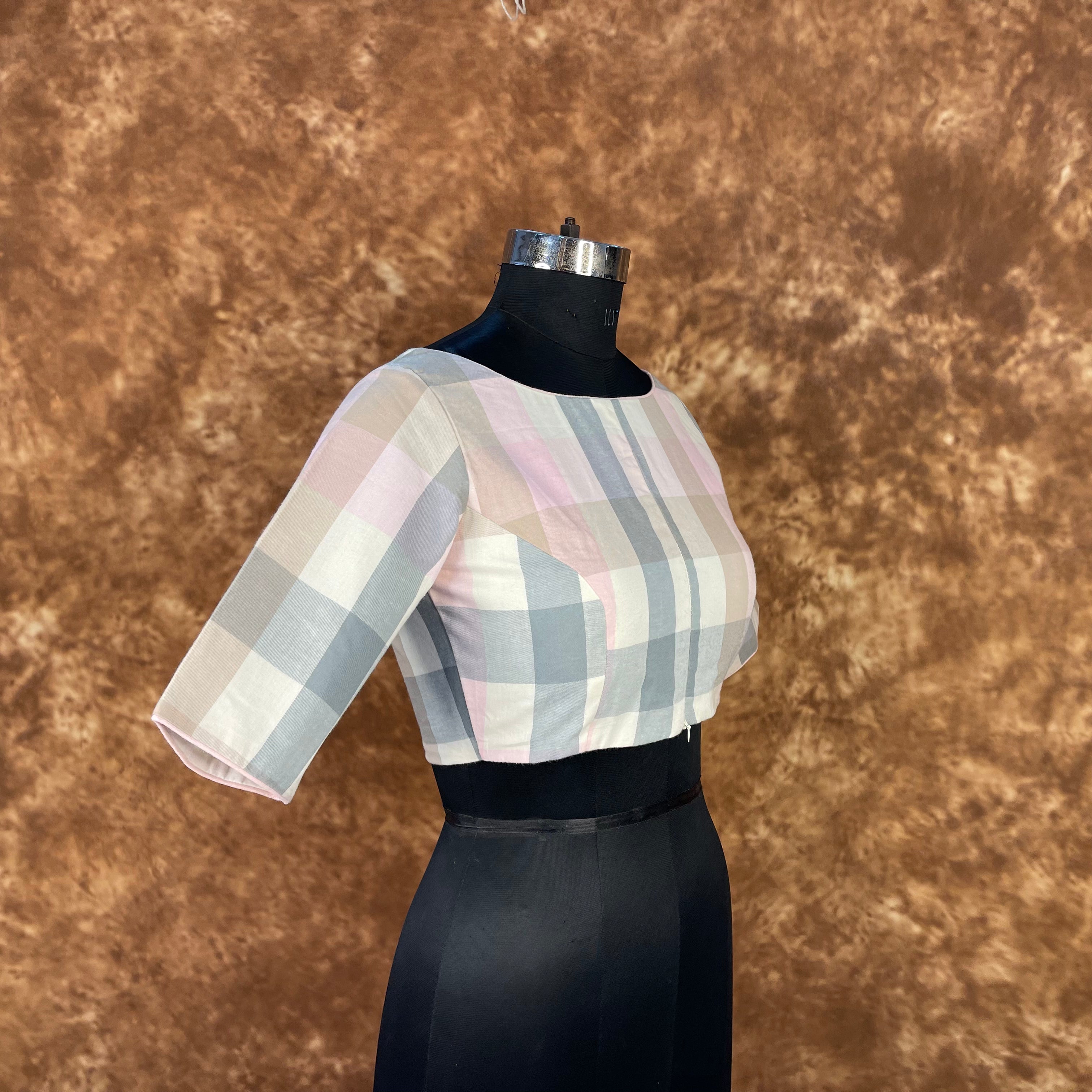 Neck Check Multi Color Coloured Cotton Ready to Wear Blouse - kapda Tailor | Grocsy