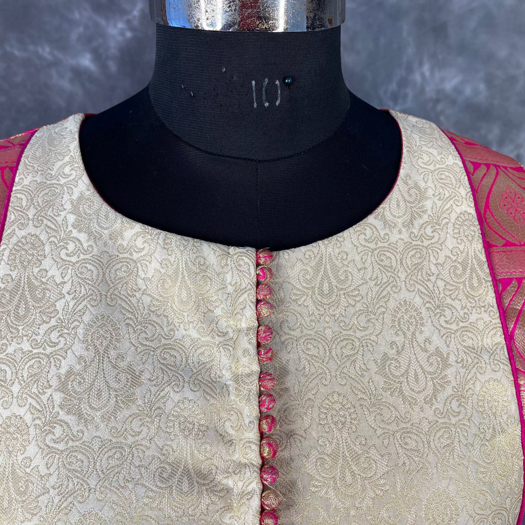 Icy Cool Pink Coloured Broket Silk Ready to Wear Blouse - kapda Tailor | Grocsy