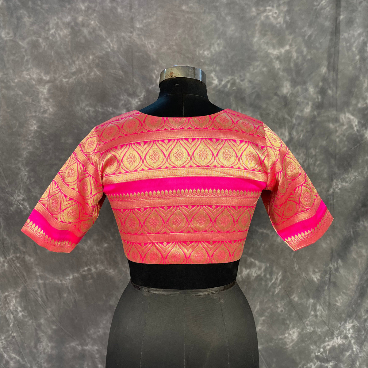 Icy Cool Pink Coloured Broket Silk Ready to Wear Blouse - kapda Tailor | Grocsy