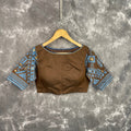Divine Brown Brown Coloured Chanderi Cotton Weaving Pattern Ready to Wear Blouse - kapda Tailor | Grocsy